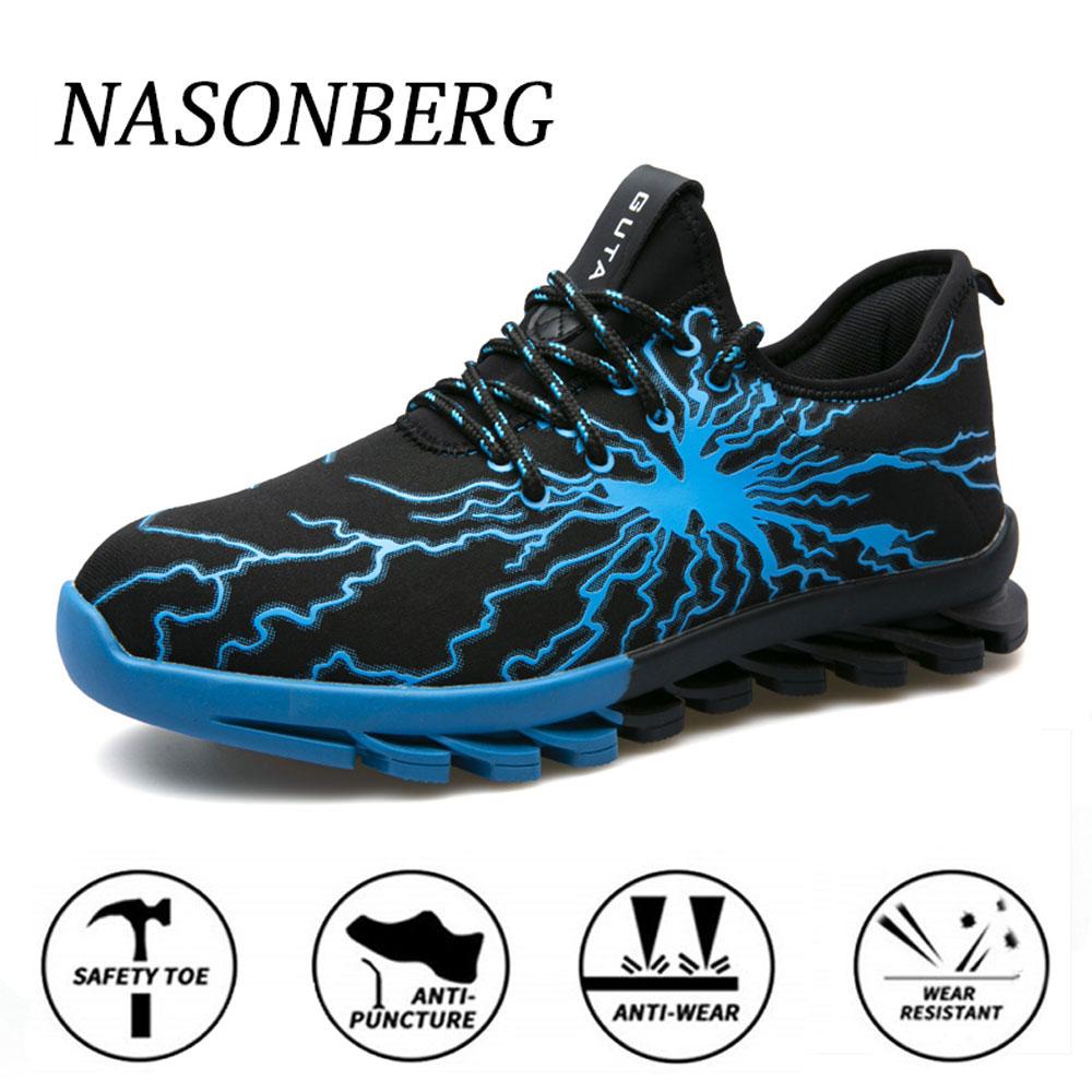 NASONBERG Breathable Men Safety Shoes Boots Steel Toe Cap Casual Men Boots Work Indestructible Shoes Puncture-Proof Work Sneaker