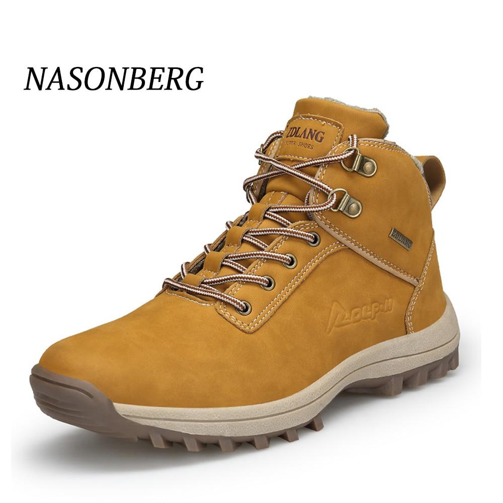 NASONBERG Waterproof Leather Snow Boots Non-slip Hiking Men Shoes New Popular Outdoor Wear Resistant Winter Shoes Men