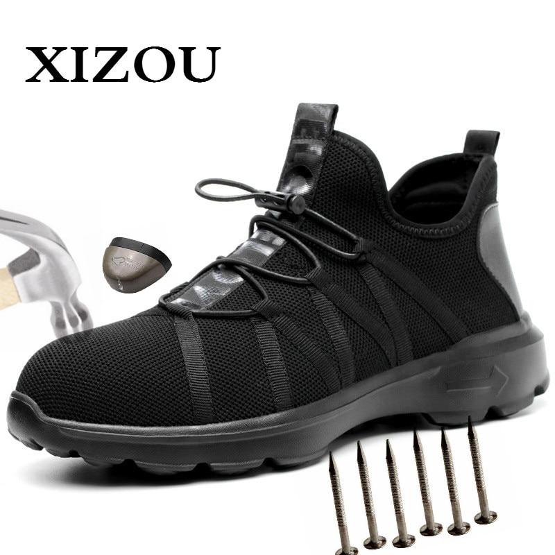 XIZOU 2020 Safety Boot Air Mesh Men's Safety Shoes Steel Toe Boots Men Puncture-Proof Work Sneakers indestructible shoes